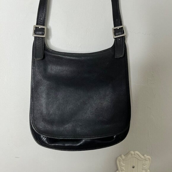 Coach‎ 9131 Vintage Small Saddle Hippie Boho Flap Crossbody Bag Black Leather - Picture 2 of 8